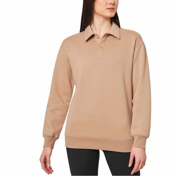 Mondetta Ladies Collared Fleece Pullover Top ~ TAN - Picture 1 of 3